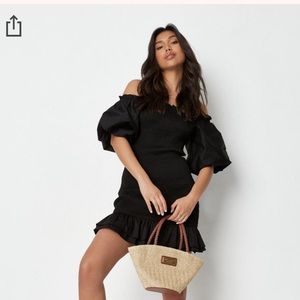 Black puff sleeve mini dress cocktail dress